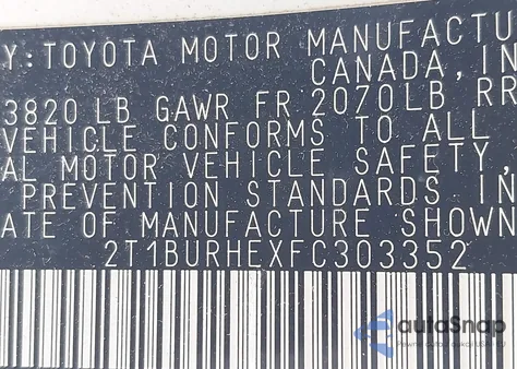 2015 Toyota Corolla Le из США, поврежденный, VIN 2T1BURHEXFC303352